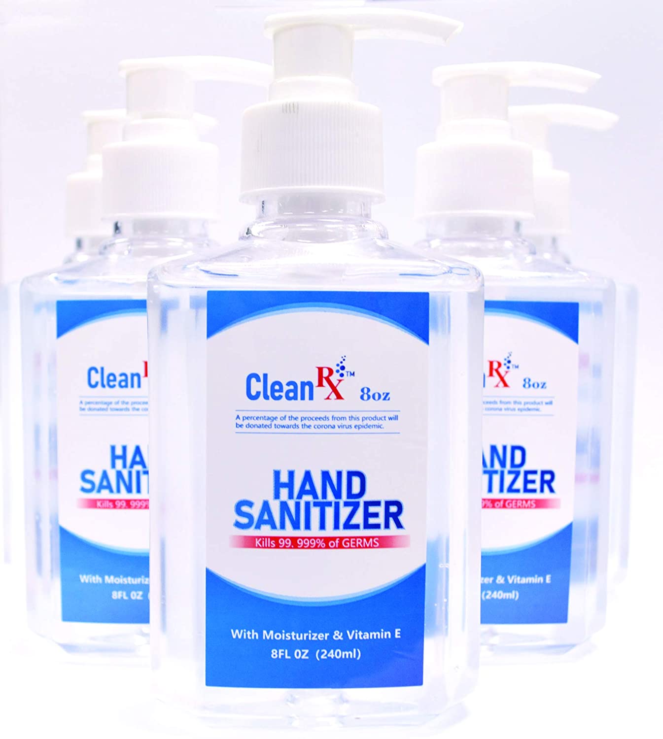 CleanRX Hand Sanitizer – 8 FL Ounce – 12-Pack – 75% Alcohol Moisturizer and Vitamin E