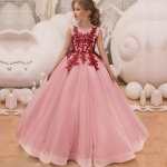Elegant Princess Party Embroidered Flower Dress Children Wedding Evening Gown Teen Girl Long Dresses